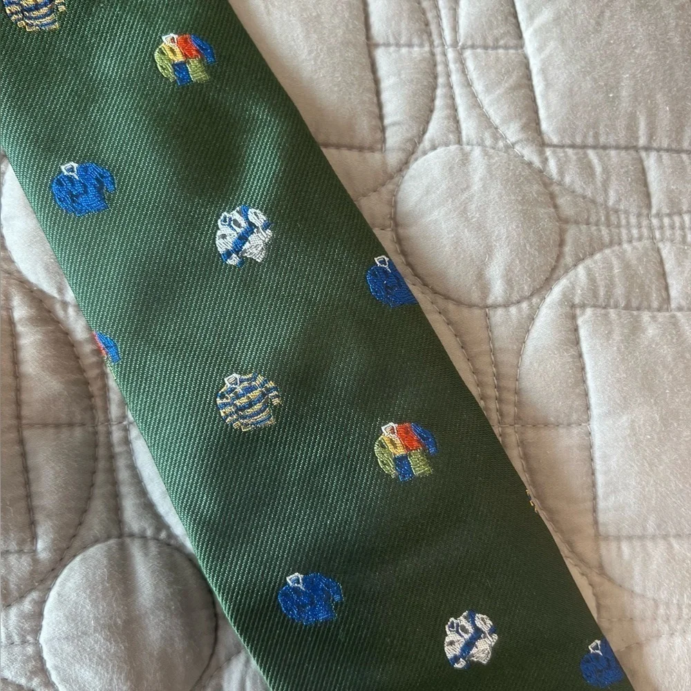 J. Crew Green and Blue Silk Tie with Pattern